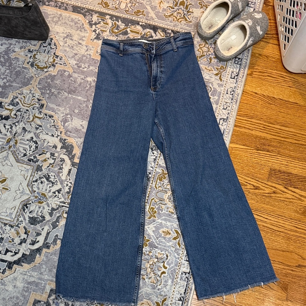 Zara marine straight Wide Leg High-Rise Women's Jeans in Dark Blue